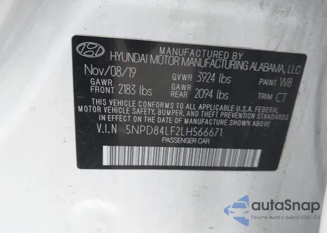 2020 Hyundai Elantra Sel z USA, uszkodzony, nr VIN 5NPD84LF2LH566671